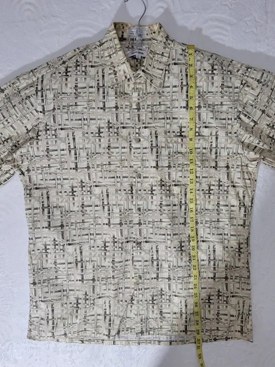 Men's Pierre Cardem Bamboo Casual Short-Sleeve Button-Up Shirt - Beige Pattern - Picture 1 of 5